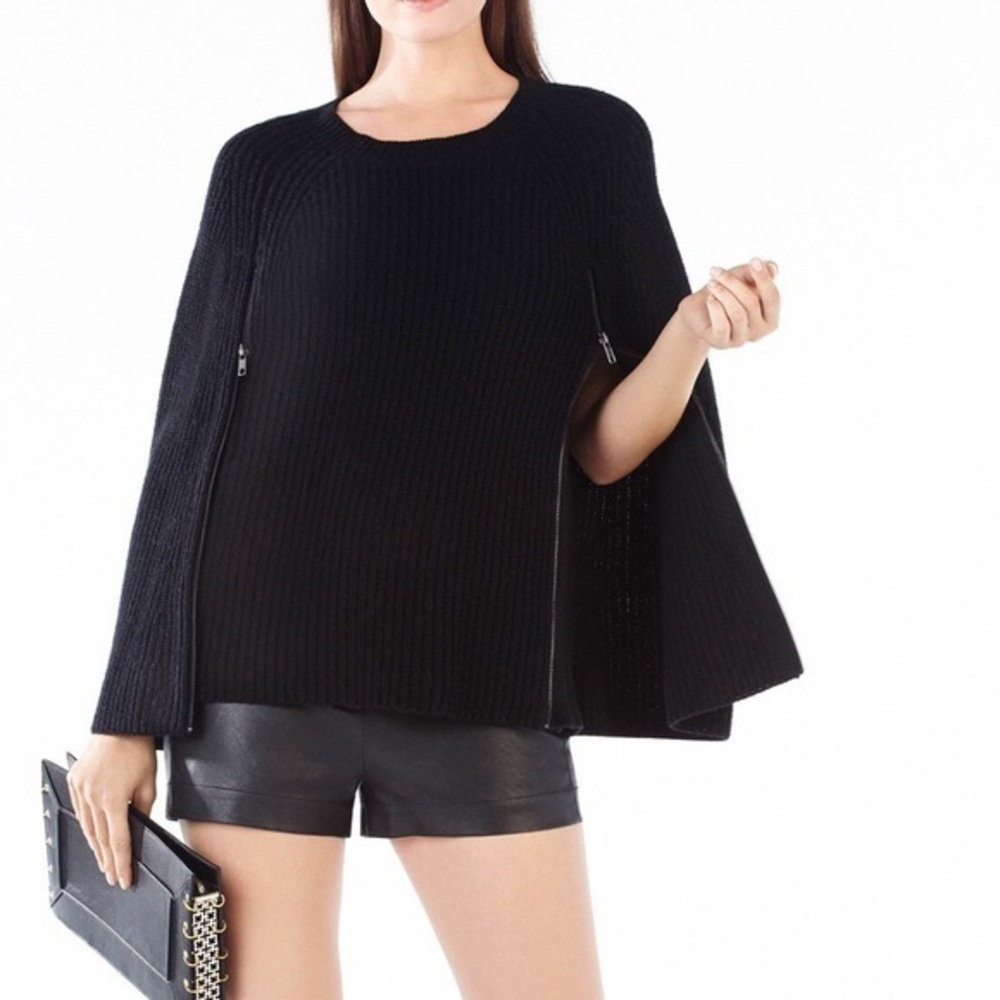 BCBGMaxAzria “Sherwin” Sweater Zipper Wool Blend Poncho